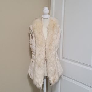 LA Coalition - Cream Chevron faux fur vest
